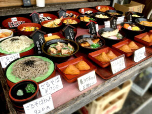 Food display in front of restaurant