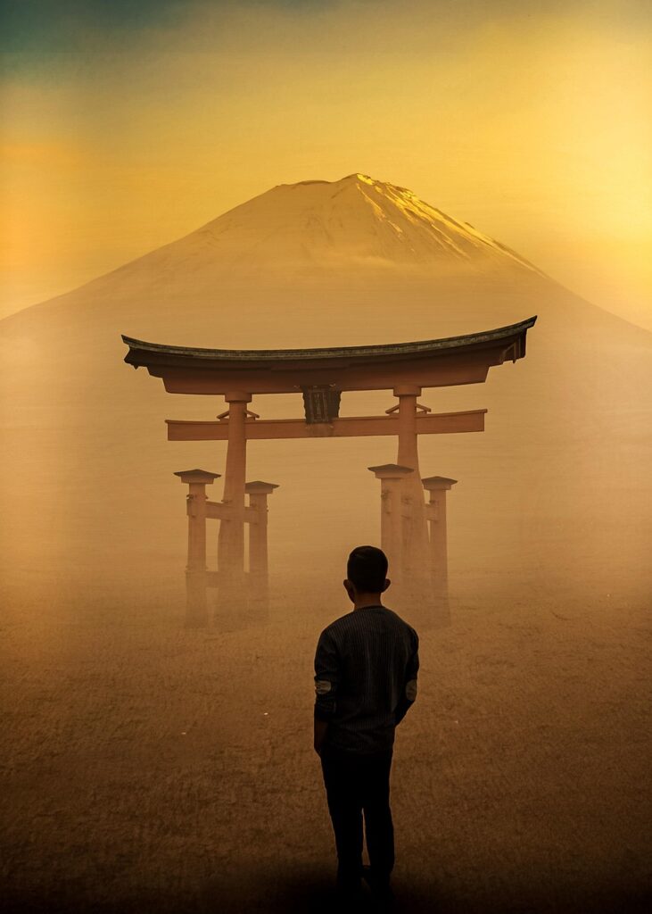 torii, shrine, man, asia, tourist attraction, beach, buddhism, buddhist shrine, dusk, evening, traditional japanese gate, hiroshima, island, japan, nature, landmark, landscape, miyajima, itsukushima