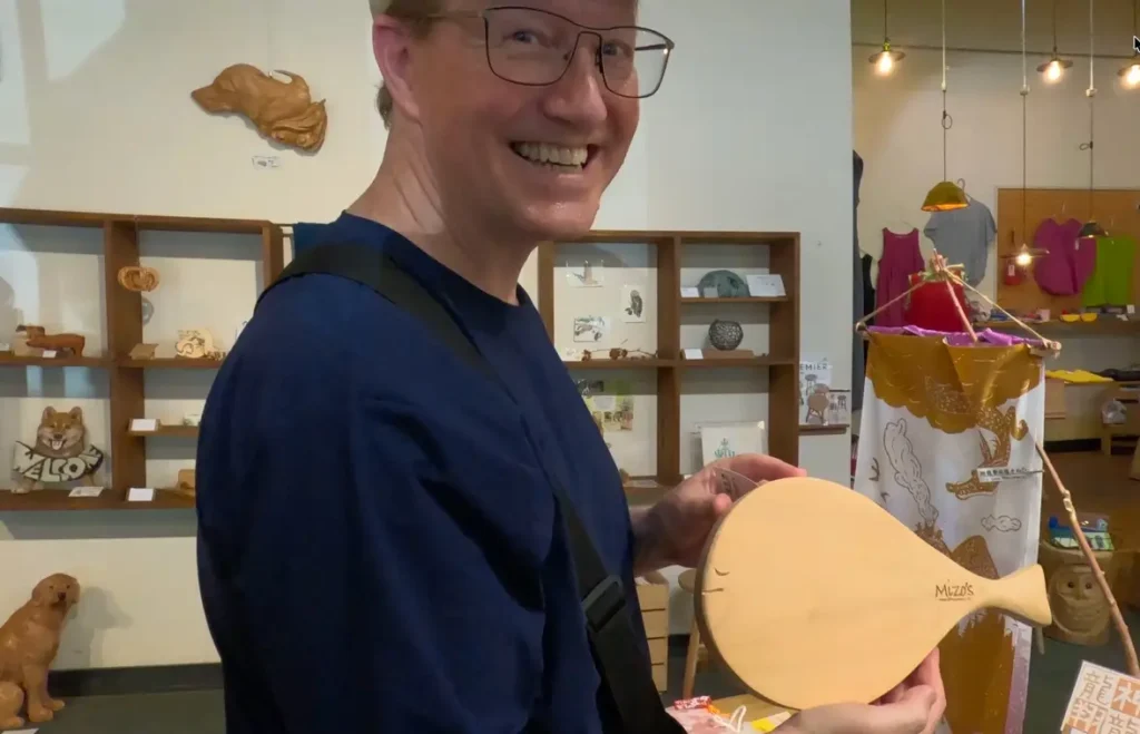 holding a cutting board from GWorks in Wakayama Japan